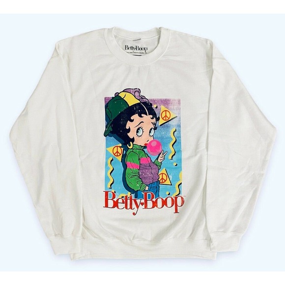 Betty Boop Unisex Officially Licensed Vintage Art Crewneck Sweatshirt - White - Picture 1 of 1